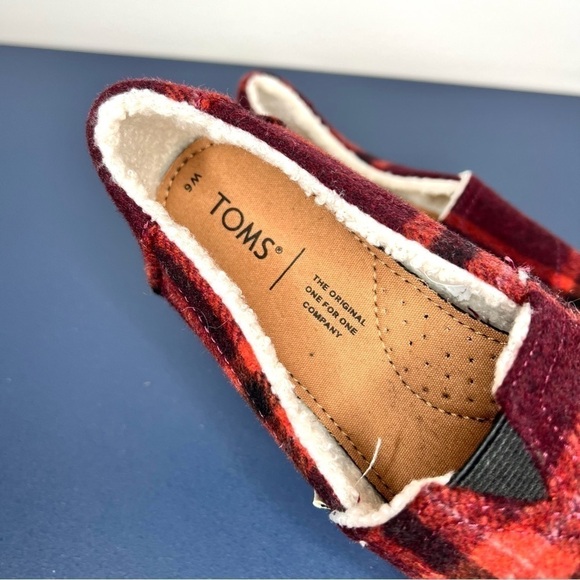 Toms Alpargata Red Plaid Buffalo Check Faux Sherling Sherpa Slip On Shoes Size 6 - Picture 3 of 14